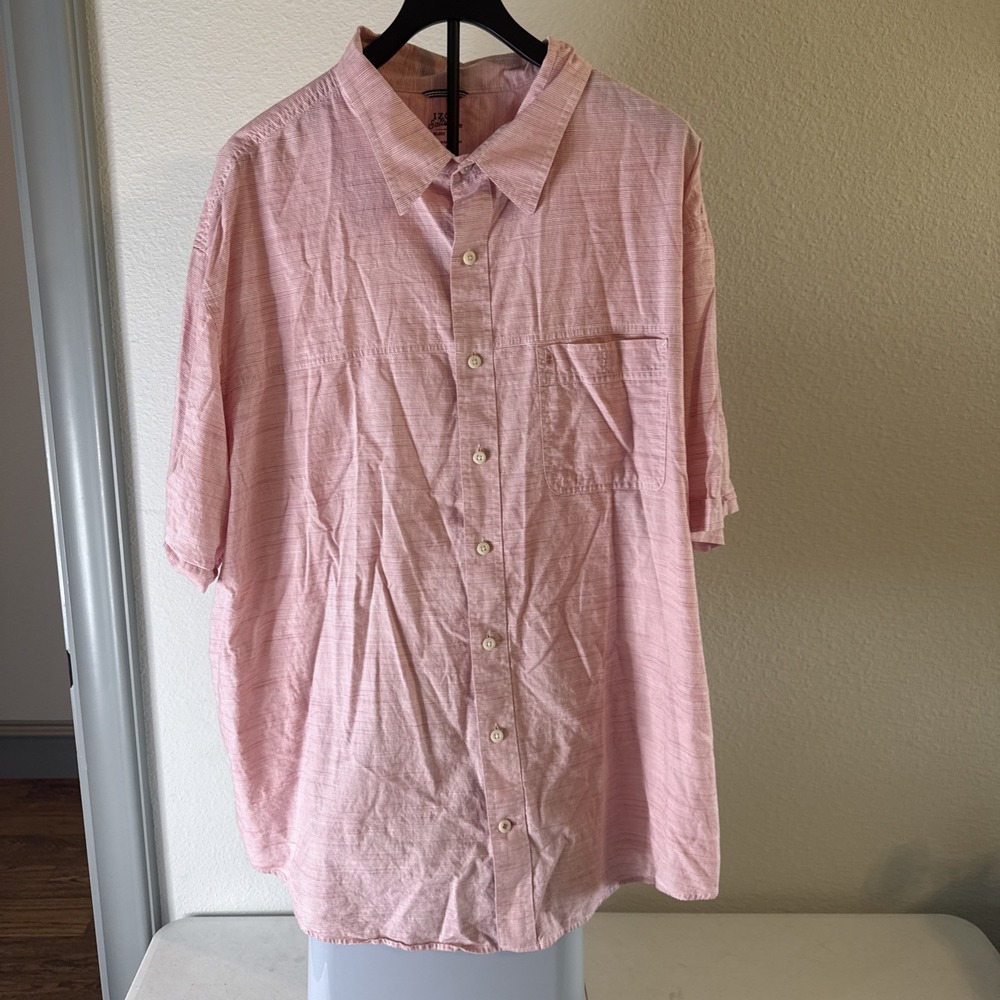 Izod Saltwater Mens Pink Short Sleeve Button Down Shirt Striped Size 3XL